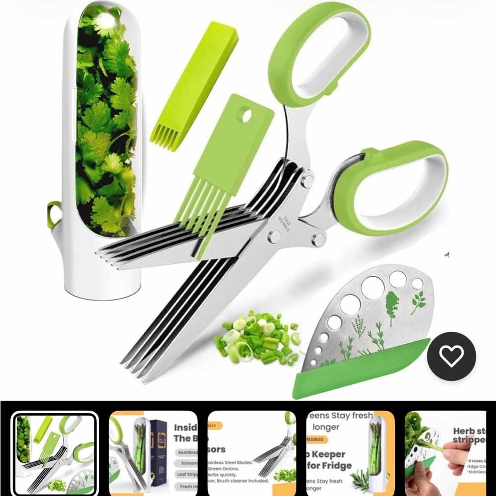 Herb scissors - cutter scissors with 5 blades and cover, Stripper And Container